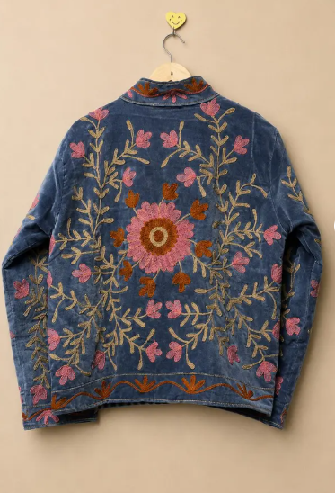Embroidered Floral Denim Jacket | Folk Art Boho Statement Outerwear imran