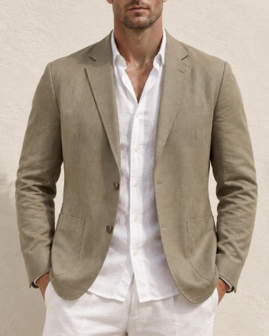 Men's Lightweight Linen Blend Blazer, Summer Casual Sport Coat, Breathable Travel Jacket