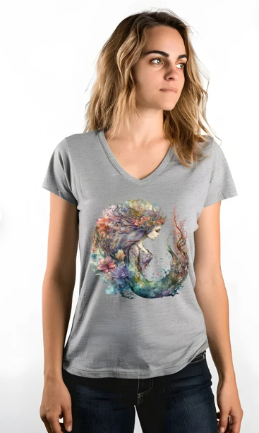 Watercolor Mermaid V-Neck Shirt - Mermaid Lover Gift