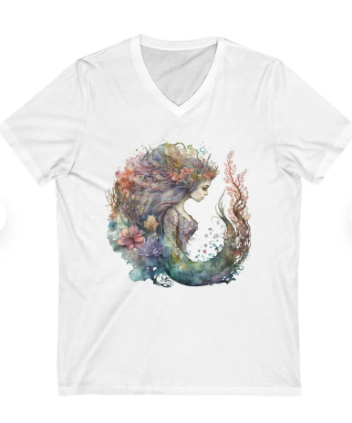 Watercolor Mermaid V-Neck Shirt - Mermaid Lover Gift