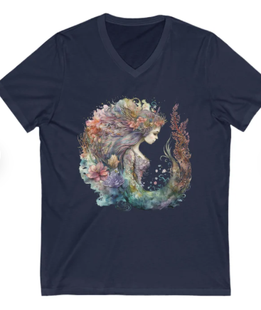Watercolor Mermaid V-Neck Shirt - Mermaid Lover Gift