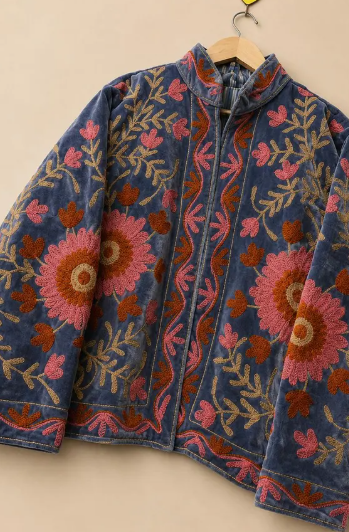 Embroidered Floral Denim Jacket | Folk Art Boho Statement Outerwear imran