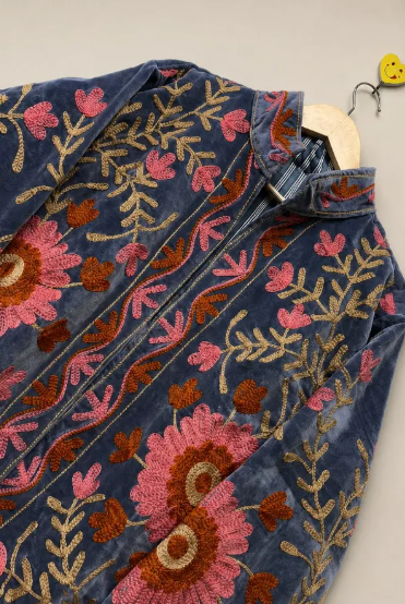 Embroidered Floral Denim Jacket | Folk Art Boho Statement Outerwear imran