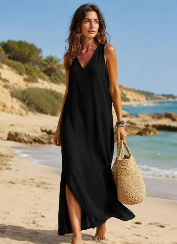 Womens Cotton Blend Sleeveless Maxi Dress Casual Beach Summer Loose Vacation Flowy Sundress