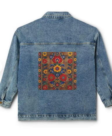 Folk Floral Tapestry Embroidered Denim Jacket |Women's Oversized Jean Jacket