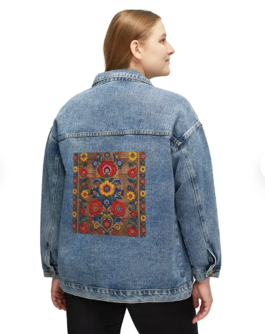 Folk Floral Tapestry Embroidered Denim Jacket |Women's Oversized Jean Jacket
