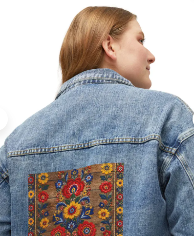 Folk Floral Tapestry Embroidered Denim Jacket |Women's Oversized Jean Jacket