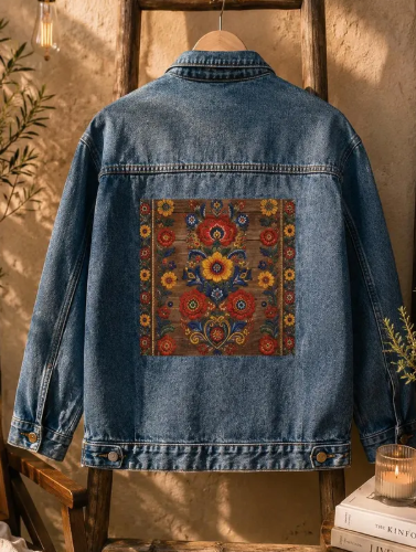 Folk Floral Tapestry Embroidered Denim Jacket |Women's Oversized Jean Jacket