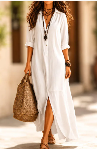 Womens Cotton Linen Maxi Dress