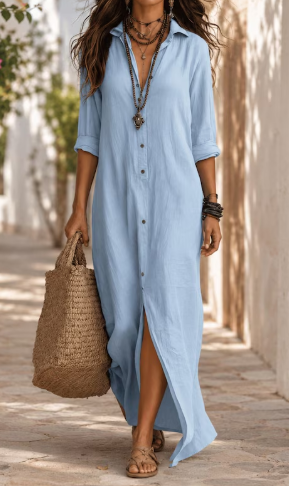 Womens Cotton Linen Maxi Dress