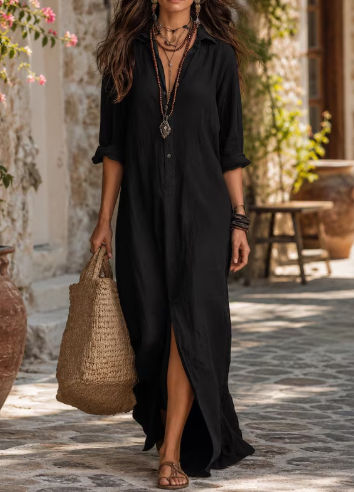 Womens Cotton Linen Maxi Dress