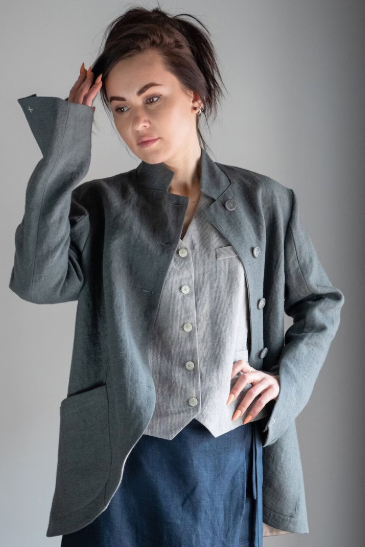 Long linen jacket, stylish linen jacket, jacket in Japanese style